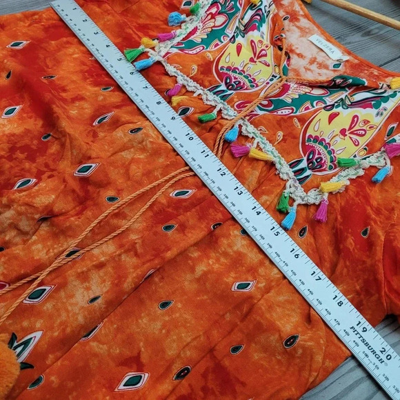 Velzera Anthropologie Tunic Dress Womens M Orange Cold Shoulder Bell Sleeve - Picture 8 of 10